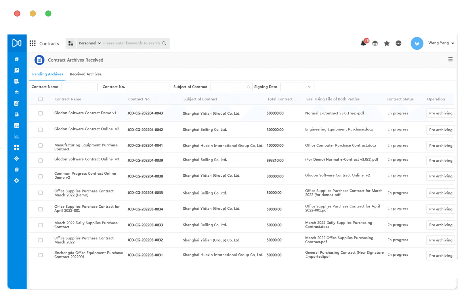 Contract archive management